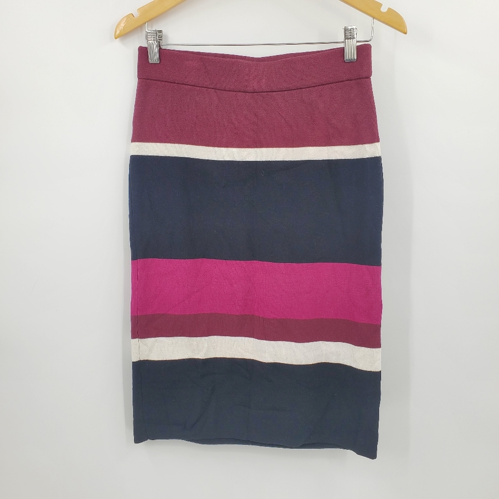 ♧♧ Ann Taylor Maroon and Navy Colorblock Stripe Knit Pencil Skirt Size Small